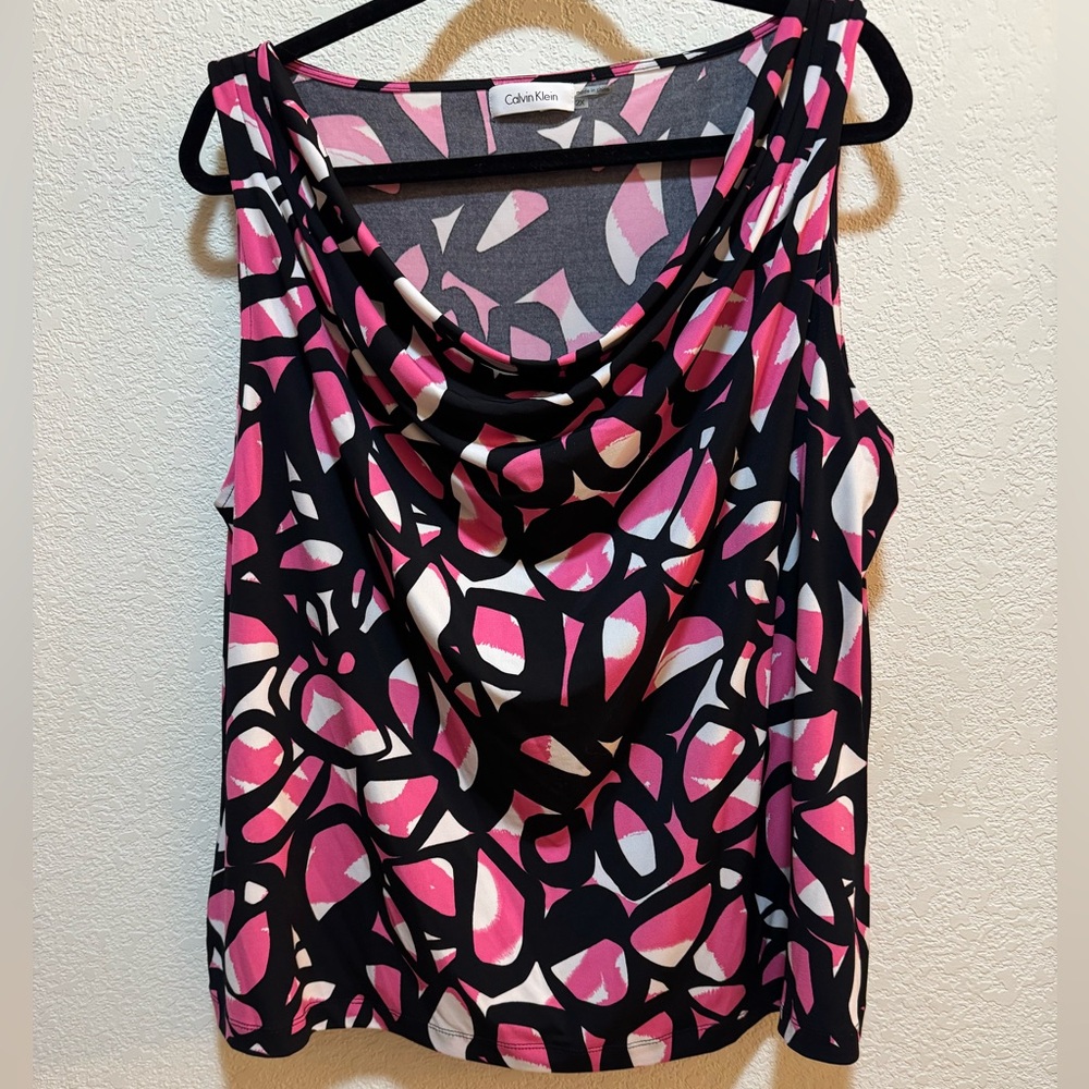 Calvin Klein Pink and Black Patterned Blouse